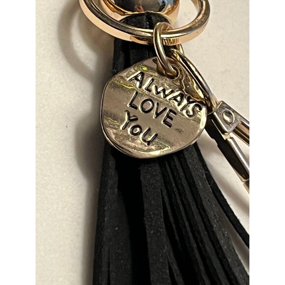 Keychain Black Tassel Always Love You Gold Tone Charm - Picture 1 of 8